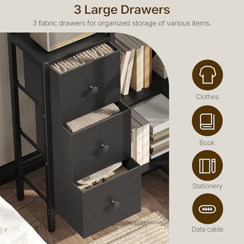 YATINEY Black Corner Bookshelf 5-Tier L-Shaped Bookcase with Fabric Drawers