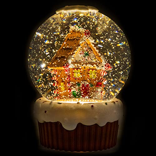 120mm Gingerbread House Musical Water Globe - Christmas Decor, Light Up & Plays Tunes