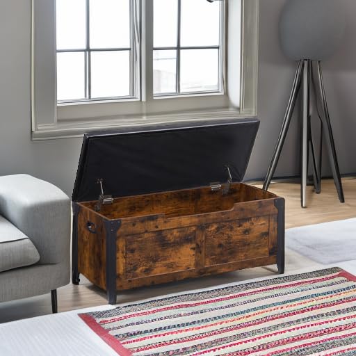 Rustic Brown Storage Chest with Safety Hinge - 39.4 Inches