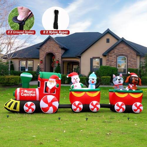FunFanso 12 FT Christmas Inflatable Train with Santa Claus - Outdoor Holiday Decoration