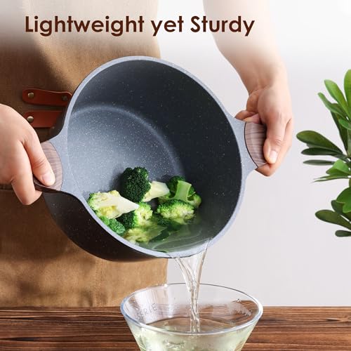 Nonstick Stock Pot with Lid 4.5 Quart Gray - Induction Compatible, Easy to Clean