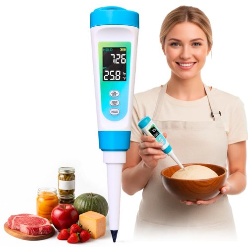 Digital pH Meter for Food - Professional pH Tester with Spear Probe for Sourdough, Fermentation, Hot Sauce, Canning, Cheese, Salami, Kimchi, Kombucha - Water-Resistant Kit with pH Calibration Powders
