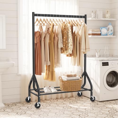 Heavy Duty Clothing Rack 268 LBS Load Capacity, 31.5 Inch Hanging Rod, Black - Compact & Stable