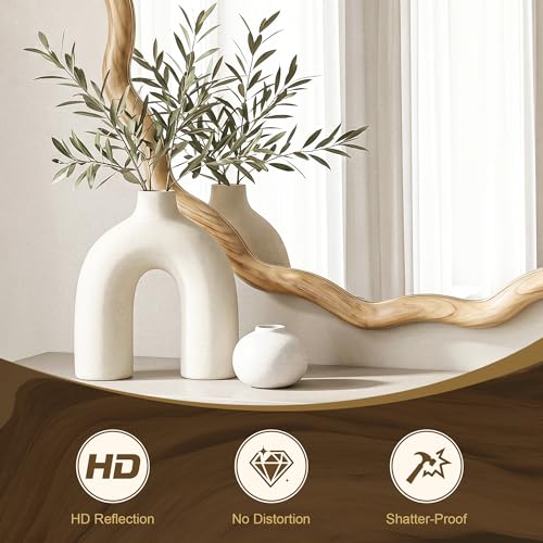 Natural Wood Wavy Circle Wall Mirror 24-inch Boho Round Decor - Variation of THIS listing