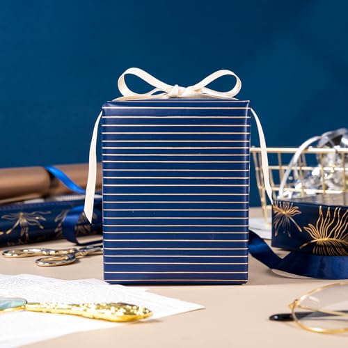 WRAPAHOLIC 30 Inch Navy Wrapping Paper - Jumbo Roll Gold and Print