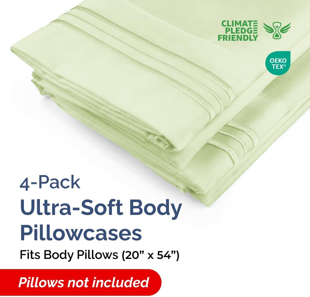 Skiennix Body Pillowcases Set of 4 | Soft, Breathable 20x54 Long Pillow Covers in Light Sage Green - Machine Washable
