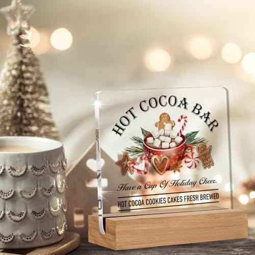 Christmas Gifts for Women Men Family, Gingerbread Gifts for Friends, Hot Cocoa Bar Decorations, Farmhouse Christmas Acrylic Desk Sign Decor (4 x 4 Inches)