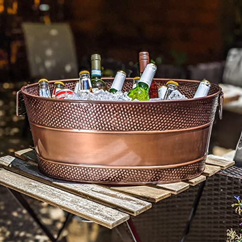 Heavy-Duty Copper Finish Beverage Tub for Parties, Large Oval 6 Gallon