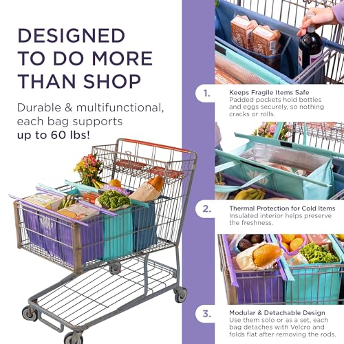 Reusable Shopping Bags Set with Insulated Food Bag & Egg/Wine Holders - Foldable, Heavy Duty & Washable