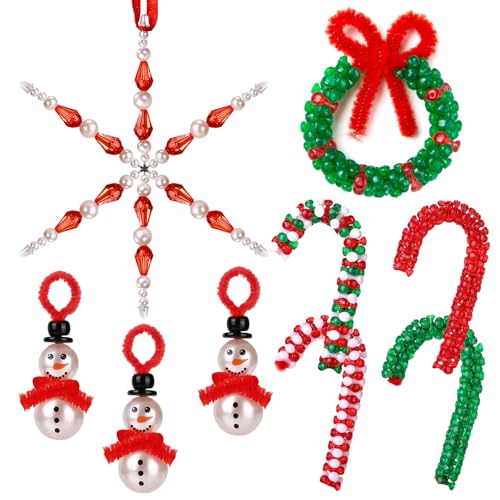 DIY Christmas Beaded Ornament Kits - Snowman, Wreath, Candy Cane & Snowflake Decorations, 24 pcs
