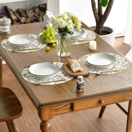 Artoid Mode Antique Herbs Wild Flowers Spring Placemats Set of 4, 14 Inch Summer Round Table Mats for Dining Decoration