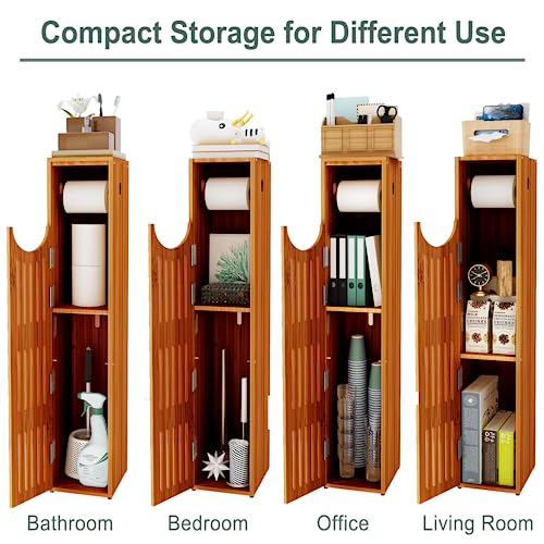 AmazerBath Bamboo Toilet Paper Holder with Storage - Brown, Small Bathroom Cabinet