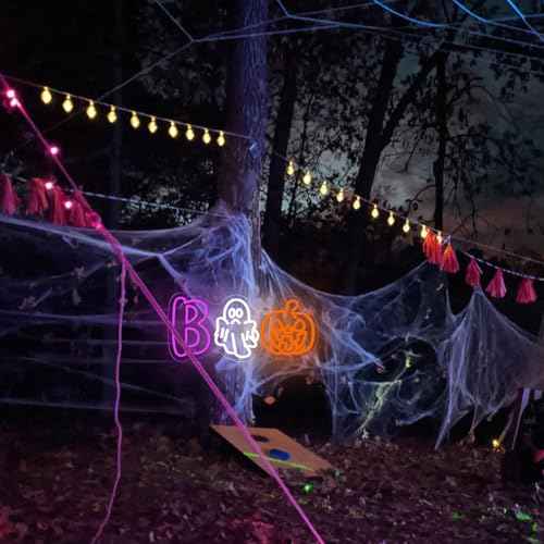 BOO Neon Sign, Halloween LED Wall Light with Ghost Pumpkin Neon Decoration for Halloween Party, Home, Bar
