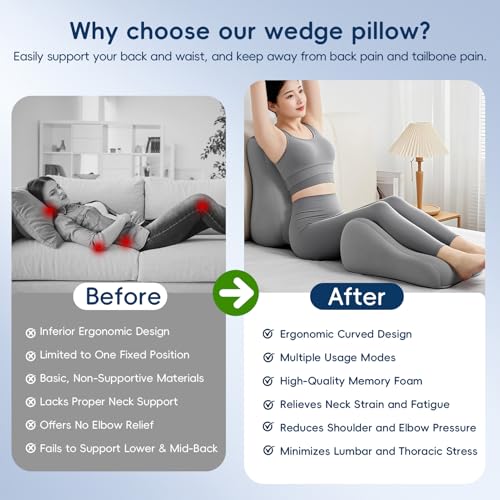 Natural Latex Wedge Pillow Support Cushion for Back Waist Legs - Grey & Black Variations
