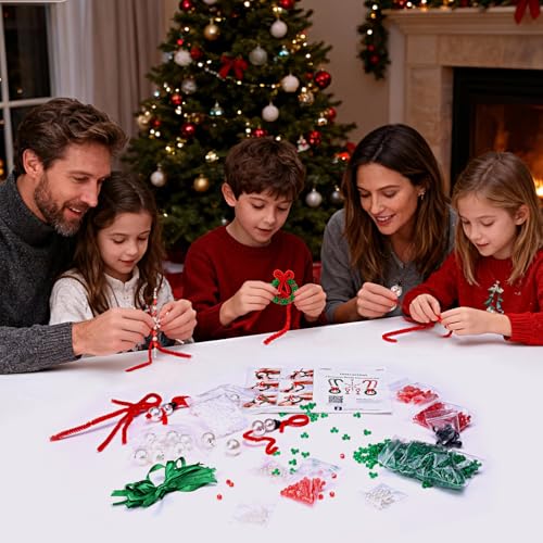 DIY Christmas Beaded Ornament Kits - Snowman, Wreath, Candy Cane & Snowflake Decorations, 24 pcs