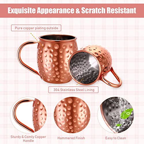 24 Pcs Rose Gold Moscow Mule Mugs 12oz Hammered Copper Steel Cups - Durable & Elegant Drinkware Set