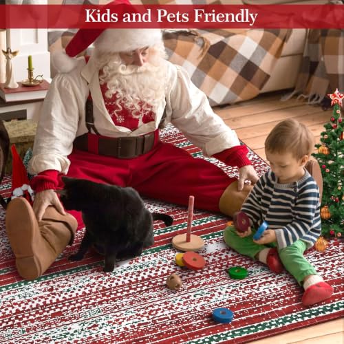 GarveeHome 2x8 Red/Green Christmas Runner Rug - Snowflake Hallway/Kitchen Mat