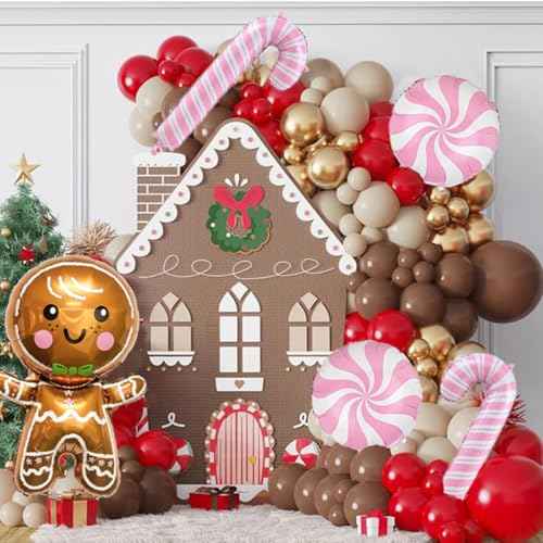 Christmas Balloons Decorations - Gingerbread Balloons Pink Candy Cane Balloon Gingerbread Man Foil Balloons for Winter Themed Christmas Party Decor Supplies