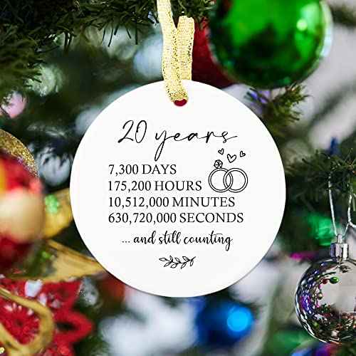 20 Years Wedding Anniversary Gifts for Couple, 20th Anniversary Ornament for Wife or Husband, 20th Marriage Gift for Parents, 20th Wedding Anniversary Round Ceramic Christmas Ornament Keepsake