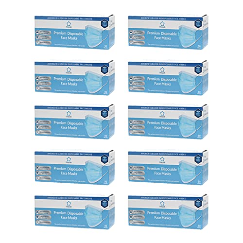 Litepak 500pcs Disposable Face Masks - Blue, Soft 3-Ply with Nose Wire