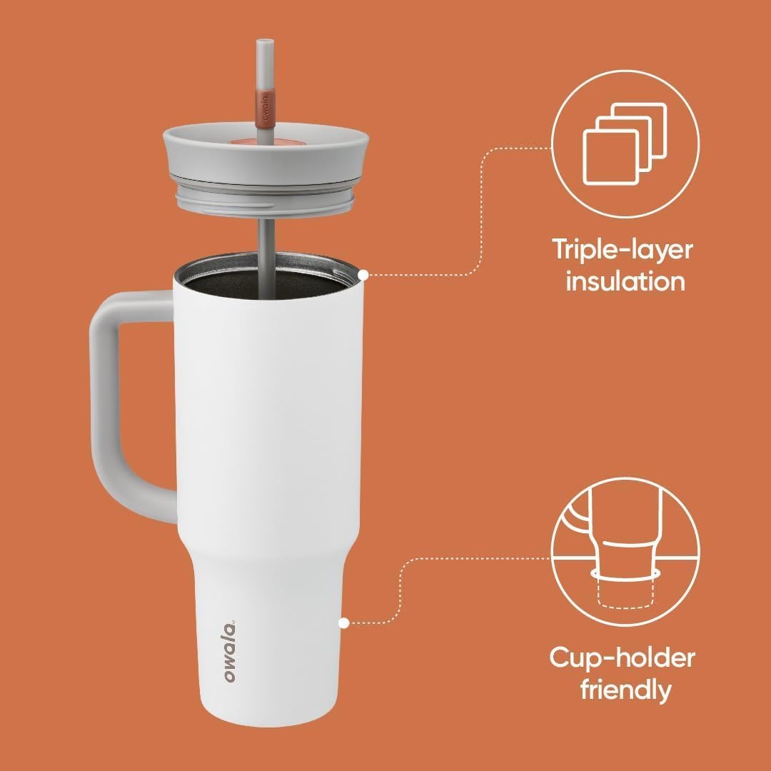 Owala 40 oz Stainless Steel Insulated Travel Tumbler - Spill Resistant Lid, Straw & Carry Handle, Gray