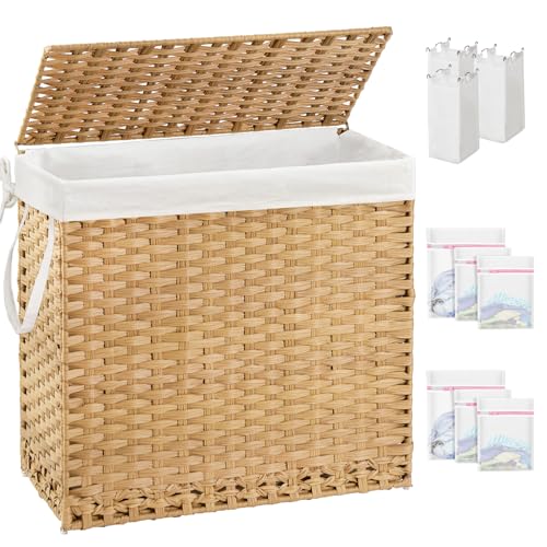 SETVSON Natural 35 Gallon Laundry Hamper with Lid and Mesh Bags
