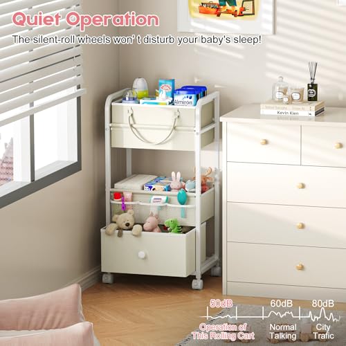 White 17x11.4 Inch 3-Tier Baby Diaper Caddy Organizer with Removable Dividers