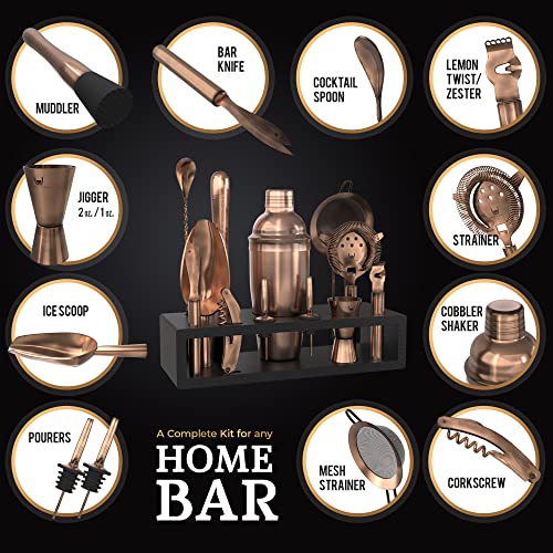 Highball & Chaser Bartender Kit with Espresso Bamboo Stand - Copper