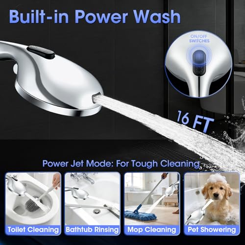 Wowkk Premium Chrome Handheld Shower Head with 10 Spray Modes & High Pressure