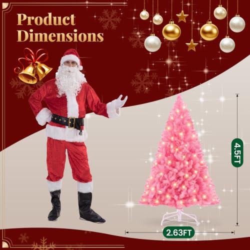 Pink Artificial Christmas Tree 4.5ft Prelit with Warm Lights - KMFurnila