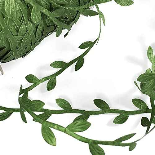 20-Yards Artificial Vine Leaf Ribbon Trim, Greenery Garland Vines for Hanging Plants Leaves Decorative Wreath Wall DIY Craft Party Wedding Home Decoration, EJ-2029 (Olive Green)