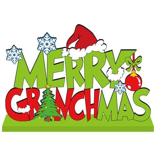 Christmas Decorations for Home Wood Table Centerpieces Green Merry Christmas Centerpieces for Tables 11.8x7.9inch Large Size Christmas Tree Pattern Wood Tabletopper