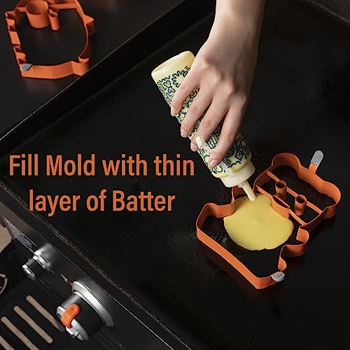 Kids & Adults Pancake Art Kit with 3 Animal Molds & Squeeze Bottles