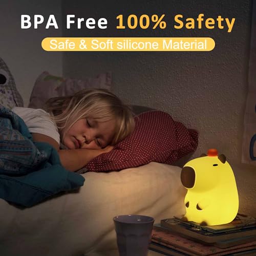 Lampeez Capybara Night Light, Cute Capybara Gifts for Kids, Soft Silicone Lamp Nursery Nightlight LED Touch Light, Bedroom Decor as Xmas Birthday Gifts for Boys Girls
