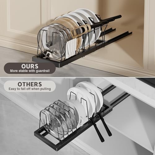 Magheo Black 2 Pack Expandable Under Cabinet Pot and Pan Organizer with Adjustable Dividers