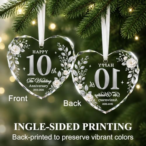 Chrifansi White 10th Anniversary Heart Glass Ornament - Wedding Keepsake 2026