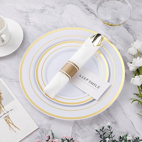 Gold Disposable Cutlery Set - 100 Pack Flatware with Napkins for Parties