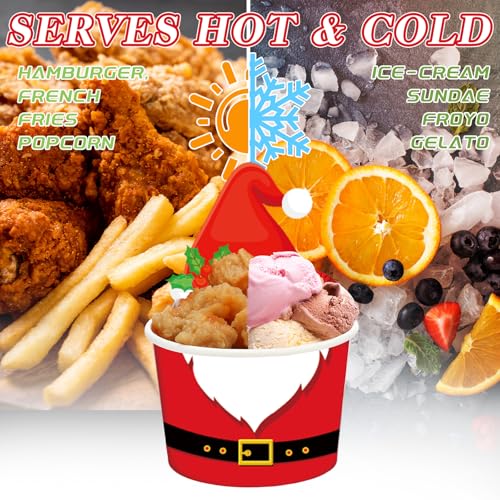 Qinyoung 120-Pack 8 oz Christmas Treat Cups – Snowman Santa Elk Gingerbread Disposable Bowls (Variation: Christmas)