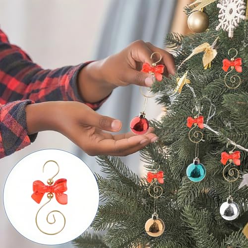 INCREWAY 30 Pcs Red Bow Ornament Hooks S-Shaped Hangers - Golden/Gold & Red Bow Set