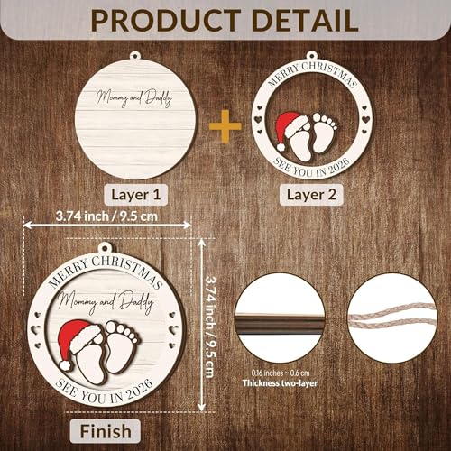 Gifts for Expecting Parents - Baby Coming Soon 2026 Ornament - Baby Pregnancy Announcement for Husband, Grandparents, Family - Pregnant Ornament 2025 - Wooden Christmas Ornament