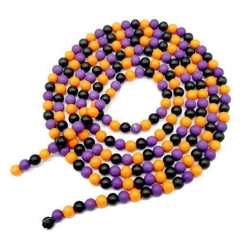 10ft Wooden Bead Garland, Wood Bead Decoration for Halloween Party, 14mm (Orange, Purple & Black)