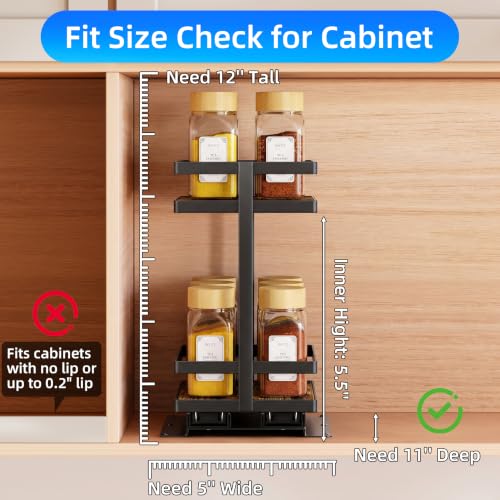 Black 4-Pack Pull Out Spice Rack - Metal & Wood Kitchen Organizer