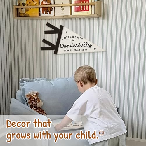 Kids Room Decor, I Am Fearfully and Wonderfully Made Christian Wall Hanging Pennant Flag Banner, Bible Verse Wall Decorations for Boys Girls Toddler Nursery Room Bedroom Playroom Decor