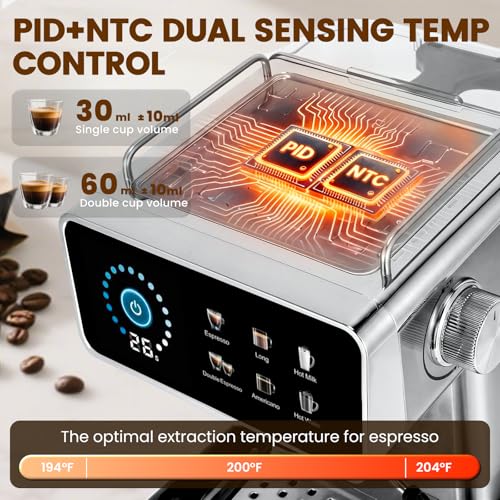 Touchscreen Espresso Machine with Timer, 51oz Water Tank, 20 Bar Pressure - Grey Silver