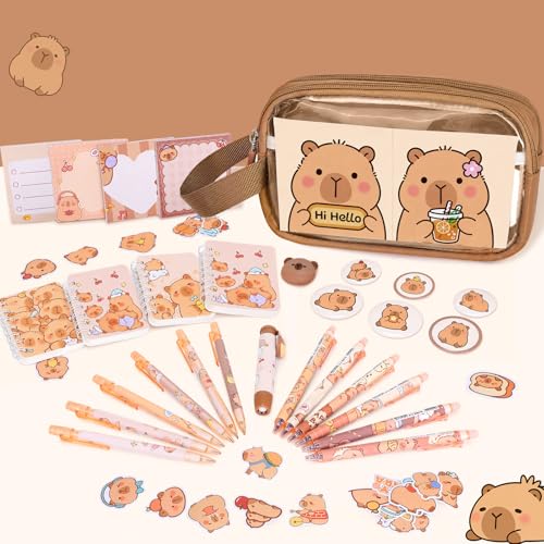 Brown Capybara School Backpack with Stationery Set for Girls - 30PCS