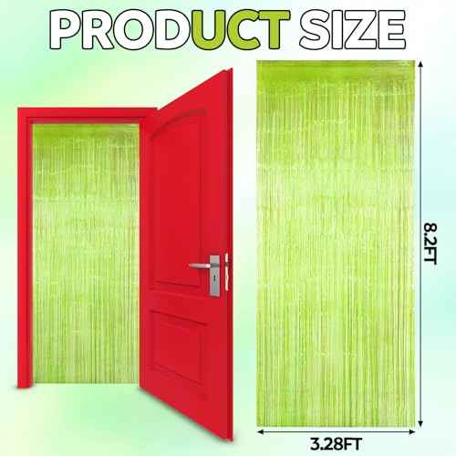 1 Pcs Lime Green Party Decorations 3.28 x 8.2 ft Neon Green Streamers Foil Fringe Metallic Tinsel Backdrop Curtains for Birthday Bachelorette Christmas Disco 80s Neon Party Decorations