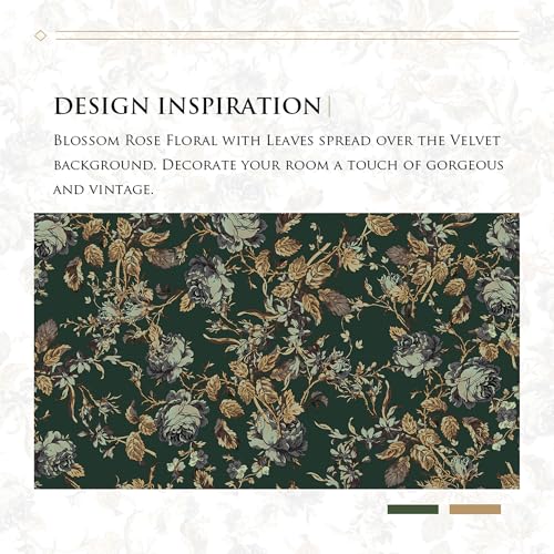 Green Floral Velvet Curtains for Bedroom - 52W x 96L, Pack of 2 - Vintage Botanical Design