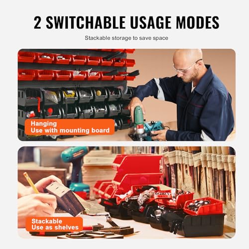 48-Bin Wall Mounted Storage Organizer for Garage and Workshop - Stackable Parts Rack