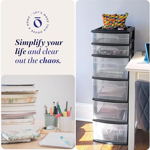 HOMZ 6-Tier Drawer Tower Storage Organizer - Black Frame, Variation 1