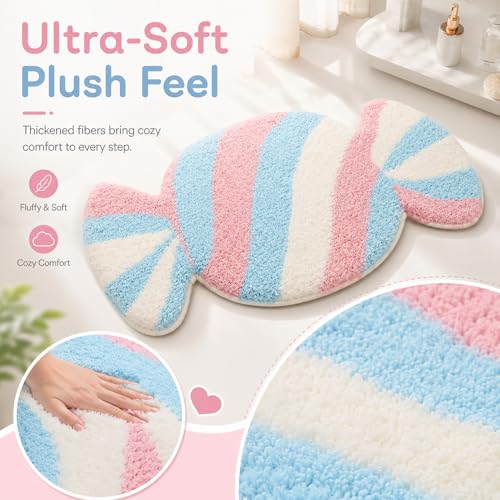 Pastel Candy Christmas Bath Mat 31.5 x 15.7 in – Plush Non-Slip Rug